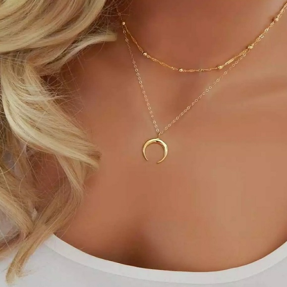 everrealli Jewelry - Gold Tone Cresent Moon Double Layer Bead Necklace